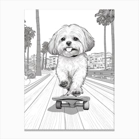 Shih Tzu Dog Skateboarding Line Art 4 Canvas Print