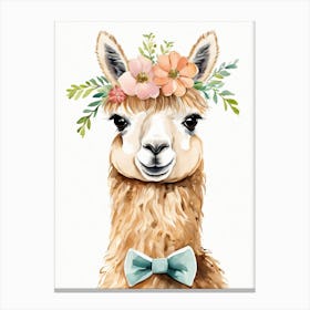 Baby Alpaca Wall Art Print With Floral Crown And Bowties Bedroom Decor (6) Canvas Print