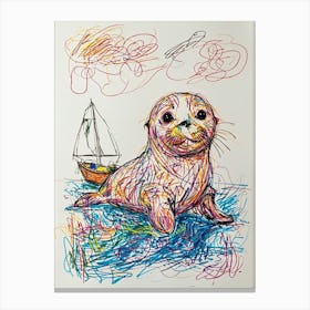 Seal With Sailboat Canvas Print
