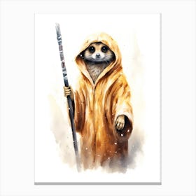 Baby Meerkat As A Jedi Watercolour 4 Canvas Print