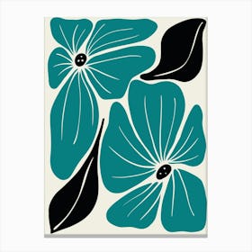 Teal And Black Flowers Canvas Print