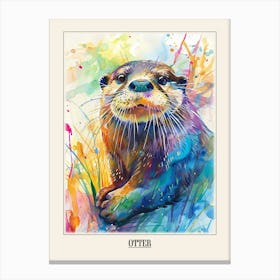 Otter Colourful Watercolour 3 Poster Canvas Print