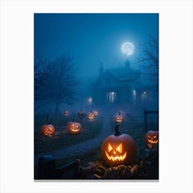 Haunting Halloween Greetings On A Misty Night (32) Canvas Print