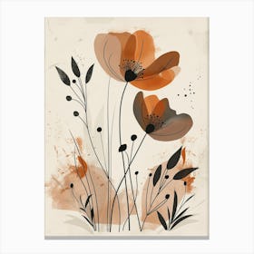 Flowers In Beige, Brown And White Tones, Using Simple Shapes In A Minimalist And Elegant 5 Canvas Print