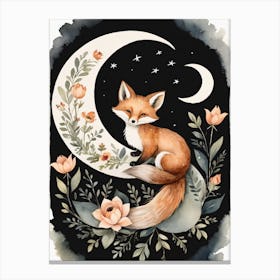 Floral Cute Fox Watercolor Moon Paining (17) Canvas Print