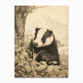 Storybook Animal Watercolour Badger 2 Canvas Print