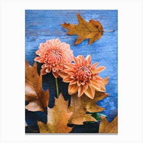 Dahlia Flowers And Oak Leaves Canvas Print