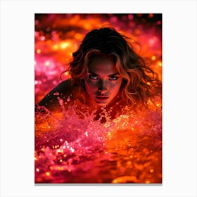 Into The Waters Firelight. Red Woman Canvas Print