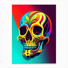 Skull With Tattoo Style Artwork Primary Colours 2 Pop Art Canvas Print