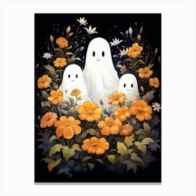 Cute Bedsheet Ghost, Botanical Halloween Watercolour 13 Canvas Print