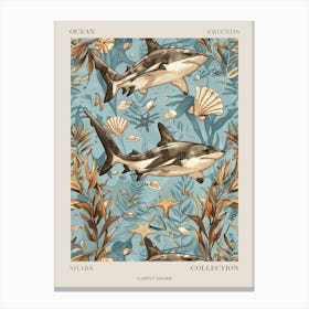 Pastel Carpet Shark Watercolour Seascape Pattern 3 Poster Canvas Print