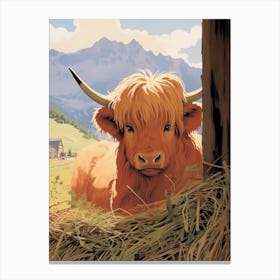 Highland Cow Lying In The Barn Canvas Print