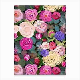 Colorful Roses Floral Pattern Canvas Print