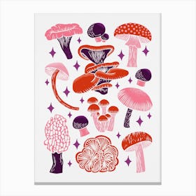 Texas Mushrooms   Red Pink And Purple Canvas Print