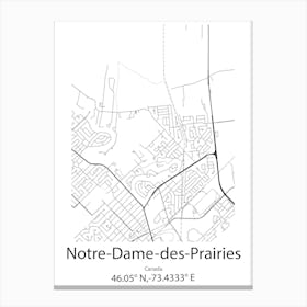 Notre Dame Des Prairies,Canada Minimalist Map Canvas Print