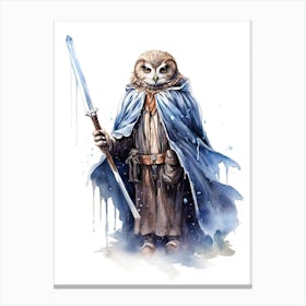 Baby Owl As A Jedi Watercolour 1 Canvas Print