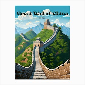 Great Wall of China Ancient Landmark Travel Illustration Canvas Print