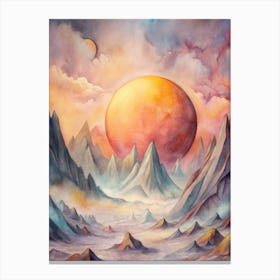 A Futuristic Landscape Oversized Sun And Abstrac (1) Canvas Print