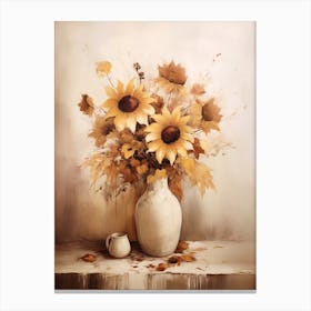 Sunflower, Autumn Fall Flowers Sitting In A White Vase, Farmhouse Style 2 Canvas Print