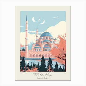 The Blue Mosque   Istanbul, Turkey   Cute Botanical Illustration Travel 2 Poster Canvas Print