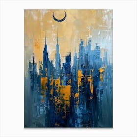 Cityscape With A Crescent Moon Canvas Print