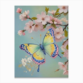 Butterfly On Cherry Blossoms Canvas Print