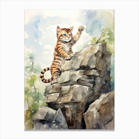 Tiger Illustration Rock Climbing Watercolour 3 Canvas Print