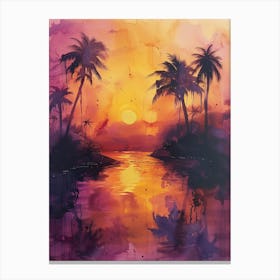 Sunset With Palm Trees 4 Canvas Print