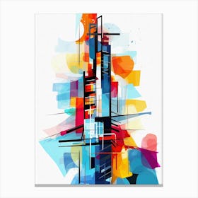 Skyscraper IV, Avant Garde Modern Vibrant Colorful Style Painting White Background Canvas Print