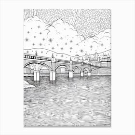 Line Art Inspired By The Starry Night Over The Rhône 5 Canvas Print