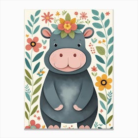 Floral Baby Hippo Nursery Illustration (22) Canvas Print