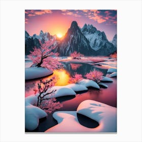 Snowy Mountains At Sunset Canvas Print