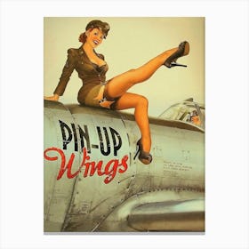 Pin Up Girl on Airplane Wings WW2 Vintage Poster Canvas Print