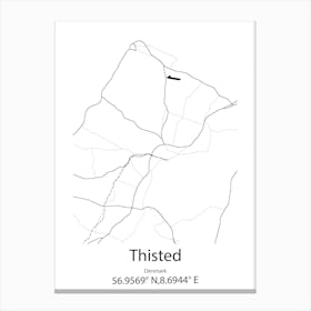 Thisted,Denmark Minimalist Map Canvas Print