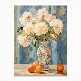 Marigold Flower And Peaches Still Life Painting 4 Dreamy Canvas Print