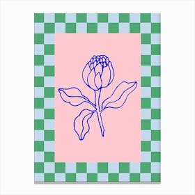 Modern Checkered Flower Poster Blue & Pink 5 Canvas Print