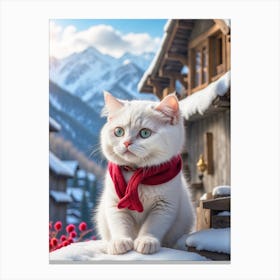 White Cat In Winter Canvas Print