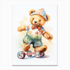 Roller Skating Teddy Bear Painting Watercolour 4 Canvas Print