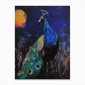 Peacock At Night Textured Painting 2 Canvas Print
