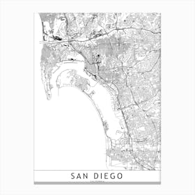 San Diego White Map Canvas Print