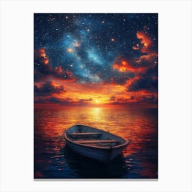 Starry Sky With A Boat 1 Canvas Print