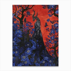 Peacock In The Forest Canvas Print