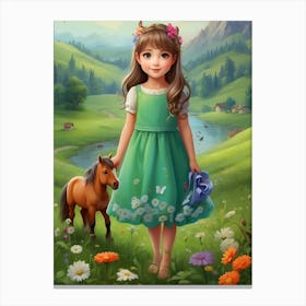 Little Girl With A Horse Canvas Print