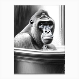 Gorilla In Bath Tub Gorillas Greyscale Sketch 2 Canvas Print