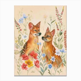 Folksy Floral Animal Drawing Dingo Canvas Print