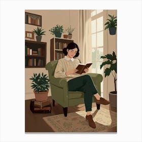 Asian Girl Reading A Book Canvas Print