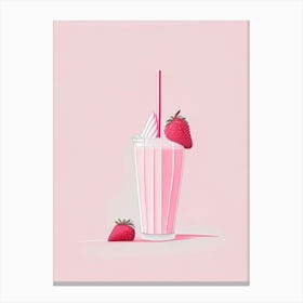 Strawberry Milkshake Dairy Food Minimal Line Drawing 1 Canvas Print