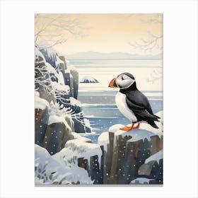 Winter Bird Painting Puffin 3 Canvas Print