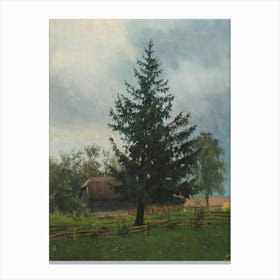 Pine Tree Rustic Farmhouse Landscape Painting Canvas Print