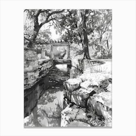 Hamilton Pool Preserve Austin Texas Black And White Drawing 2 Canvas Print